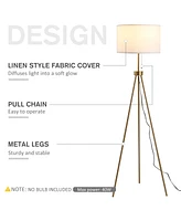 59.75" Standing Floor Lamp Fabric Lampshade Steel Tripod, Gold