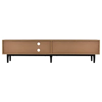 Modern Media Console with Open Shelves, Led Light, and Drop-Down Door