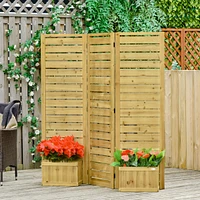 Freestanding Outdoor Privacy Screen, 4 Self-Draining Planters / Raised Garden Beds