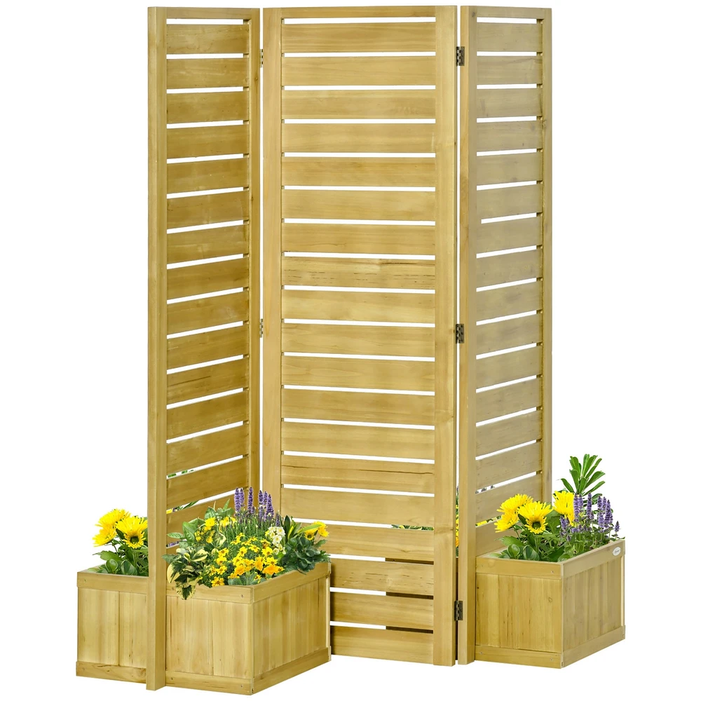 Simplie Fun Freestanding Outdoor Privacy Screen, 4 Self-Draining Planters / Raised Garden Beds