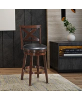 Skonyon Swivel X-back Upholstered Counter Height Bar Stool with Pvc Cushioned Seat