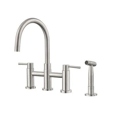 Streamdale Furniture Double Handle Bridge Kitchen Faucet with Side Spray