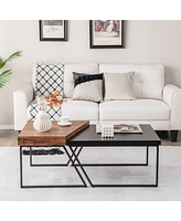 Sugift Coffee Table Set of 2 with Powder Coated Metal Legs-Black