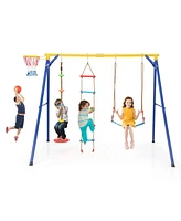 Givimo 4-in-1 660 lbs Heavy Duty Swing Set for Kids Aged 3-9 Years Old-Yellow