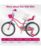 Gymax Inches Kids Bicycle w/ Doll Chair & Basket Kids Bike w/ Training Wheels Pink