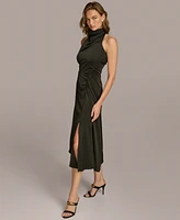 Donna Karan New York Women's Mock-Neck Ruched Asymmetrical Dress