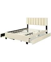 Luxury Velvet Upholstered Platform Bed with Trundle and Drawers