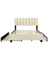 Luxury Velvet Upholstered Platform Bed with Trundle and Drawers