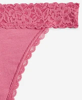 State of Day Women's Cotton Blend Lace-Trim Thong Underwear