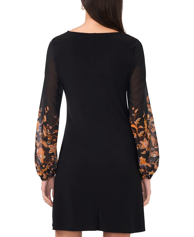 Msk Petite Round-Neck Contrast-Long-Sleeve Shift
