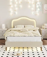 Streamdale Furniture Velvet Smart Led Bed Frame with Adjustable Headboard, Beige