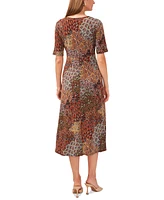 Msk Petite Printed Button-Front Midi Dress