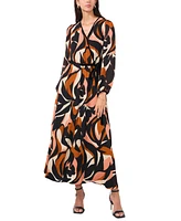 Msk Petite Printed Faux-Wrap Long-Sleeve Maxi Dress