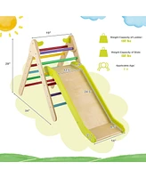 Sugift 2-in-1 Wooden Triangle Climber Set with Gradient Adjustable Slide