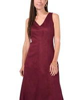 Msk Petite V-Neck Fit & Flare Faux-Suede Midi Dress