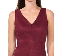 Msk Petite V-Neck Fit & Flare Faux-Suede Midi Dress