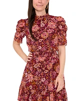 Msk Petite Floral-Print Puff-Sleeve Fit & Flare Dress