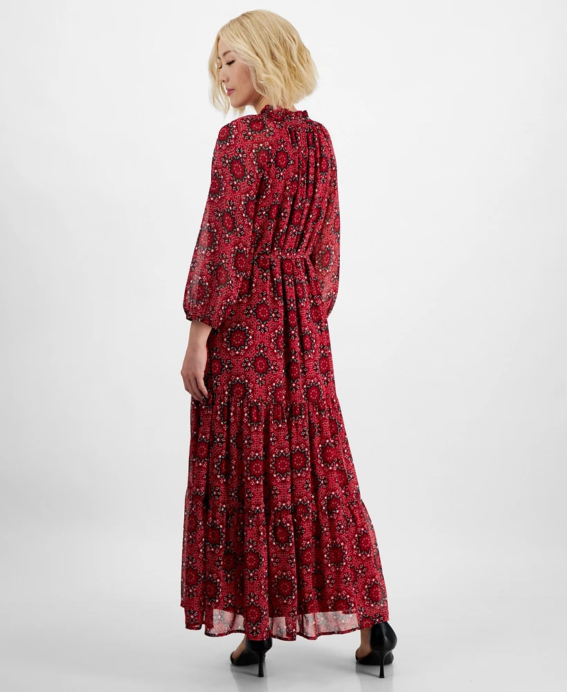 Tinsel Petite Paisley-Print Tiered 3/4-Sleeve Maxi Dress