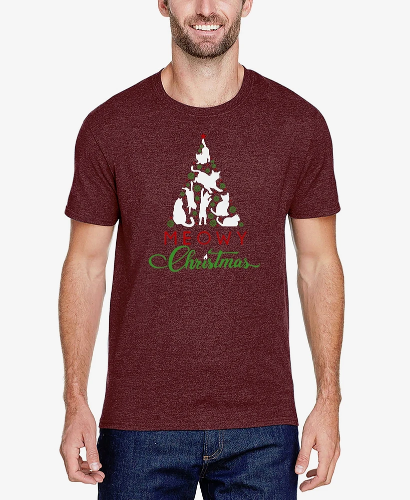 La Pop Art Men's Meowy Christmas Tree Premium Blend Word T-Shirt