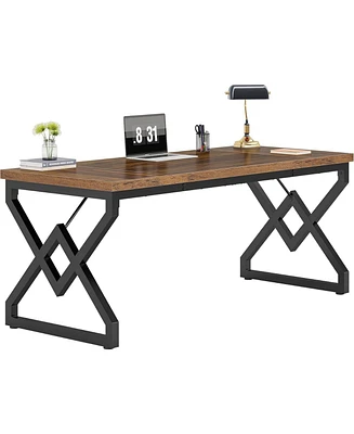 Tribesigns Executive Desk, Office Desk with Extra Thickened Wooden Tabletop and Metal Frame, Large 63 Inches Computer Desk Writing Table Study Desk fo