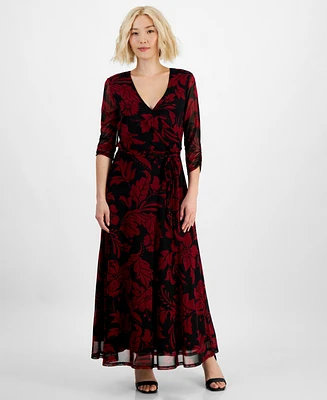 Jamie & Layla Petite 3/4-Sleeve Faux-Wrap Maxi Dress