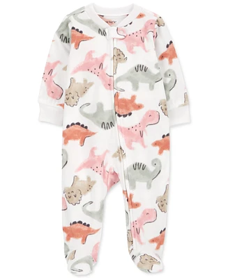 Carter's Baby Girls 1-Piece Dino-Print Fleece Zip-Up Footed Sleep & Play Pajamas