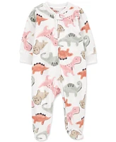 Carter's Baby Girls 1-Piece Dino-Print Fleece Zip-Up Footed Sleep & Play Pajamas