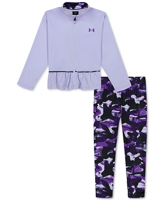 Under Amour Toddler & Little Girls 2-Pc. Full-Zip Peplum Sweatshirt Printed Leggings Set