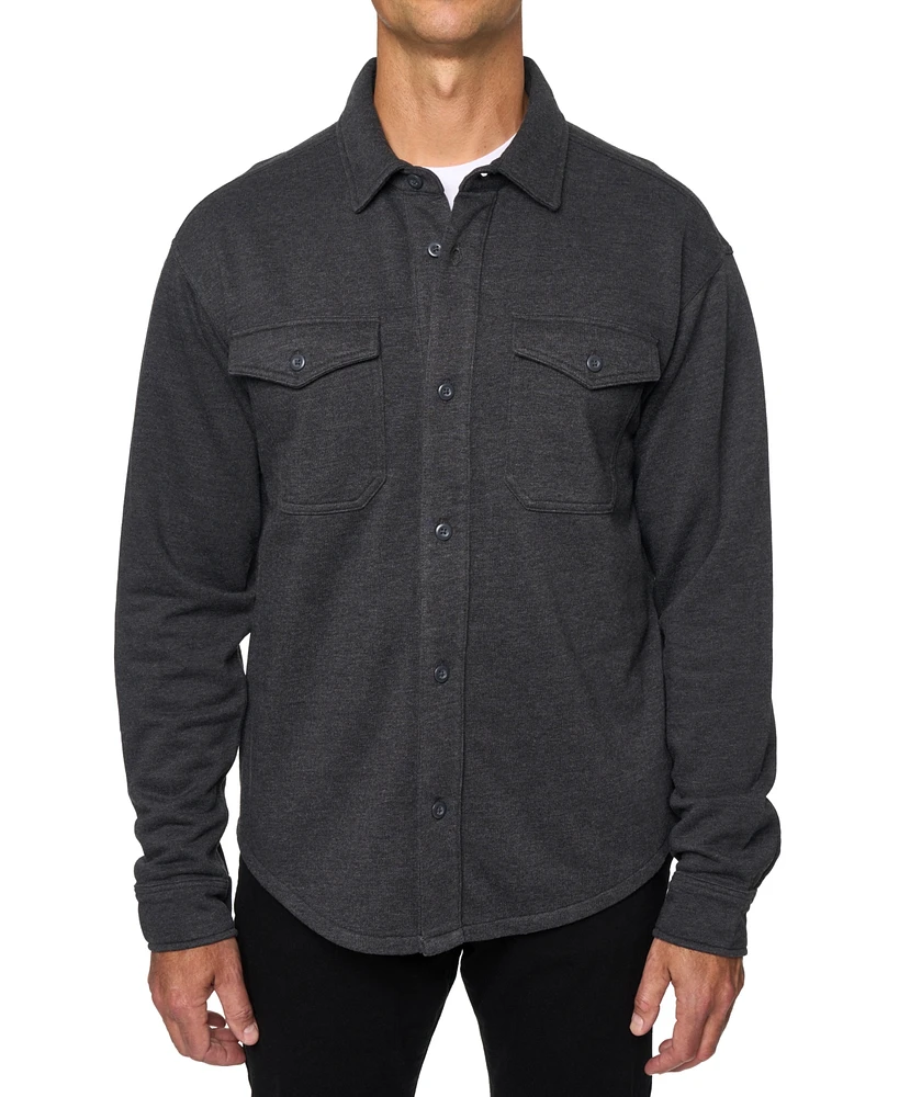 Lazer Men's Relaxed Fit Long Sleeve Button-Front Burnt Fleece Shirt-Jacket