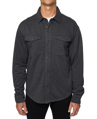 Lazer Men's Relaxed Fit Long Sleeve Button-Front Burnt Fleece Shirt-Jacket