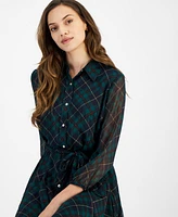 Tommy Hilfiger Women's Argyle-Print Sheer-Sleeve Dress