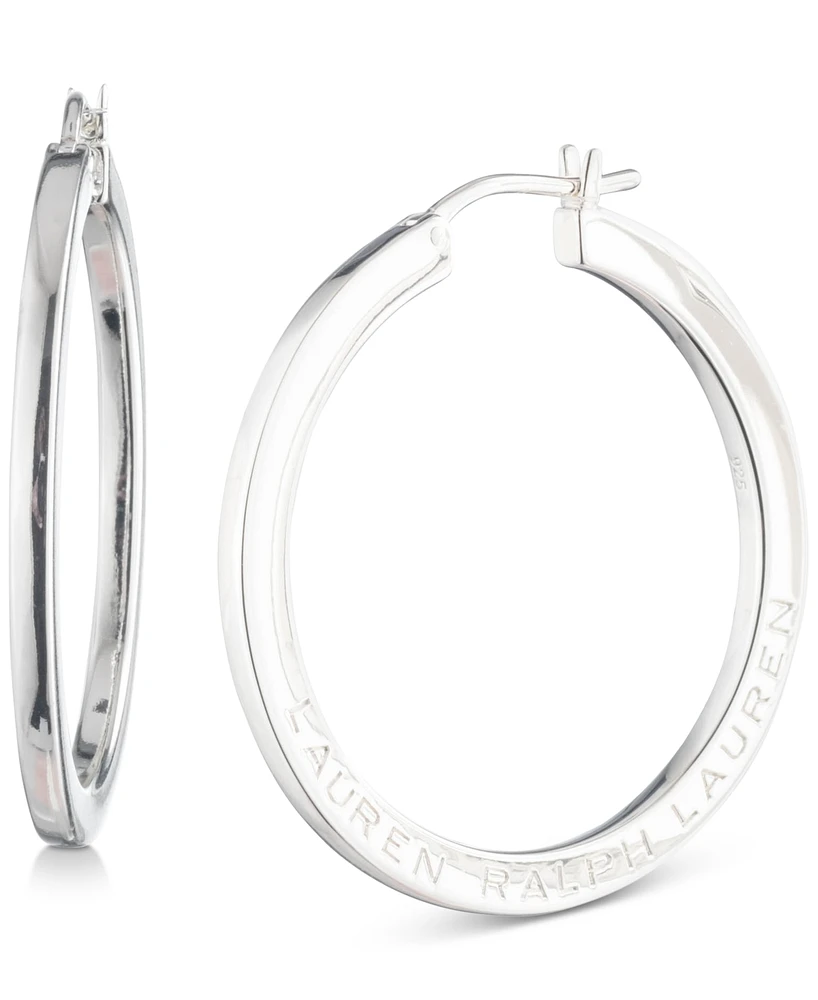 Lauren Ralph Lauren Sterling Silver Medium Logo-Etched Intertwined Hoop Earrings, 1.4"