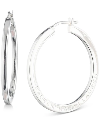 Lauren Ralph Lauren Sterling Silver Medium Logo-Etched Intertwined Hoop Earrings, 1.4"