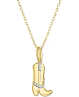 Diamond Accent Cowboy Boot Pendant Necklace in 14k Gold-Plated Sterling Silver, 16" + 2" extender - Gold