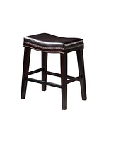 Simplie Fun 26" Saddle Counter Stool with Nailhead Trim (Set of 2), Dark Brown