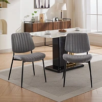 Modern Retro Linen Dining Chairs Set of 2 with Bentwood & Adjustable Feet