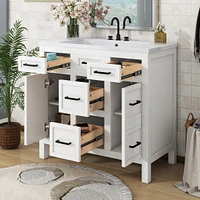 Streamdale Furniture 36" Bathroom Vanity Cabinet with Resin Integrated Sink - 4 Drawers, 2 Doors