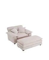 Streamdale Furniture 56.3" Corduroy Sofa with Toss Pillows and Ottoman