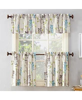 No. 918 Hoot Owl Print Semi-Sheer Rod Pocket Kitchen Curtain Tier Pair
