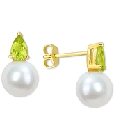 Cultured Freshwater Pearl (8-1/2mm) and Birthstone Stud Earrings 18k Gold-Plated Sterling Silver, Rose Gold