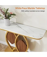 Tribesigns Gold Console Table, 41" Modern Entry Table with White Faux Marble Top, Geometric Metal Base, Narrow Long Sofa Table Behind Couch Accent Tab