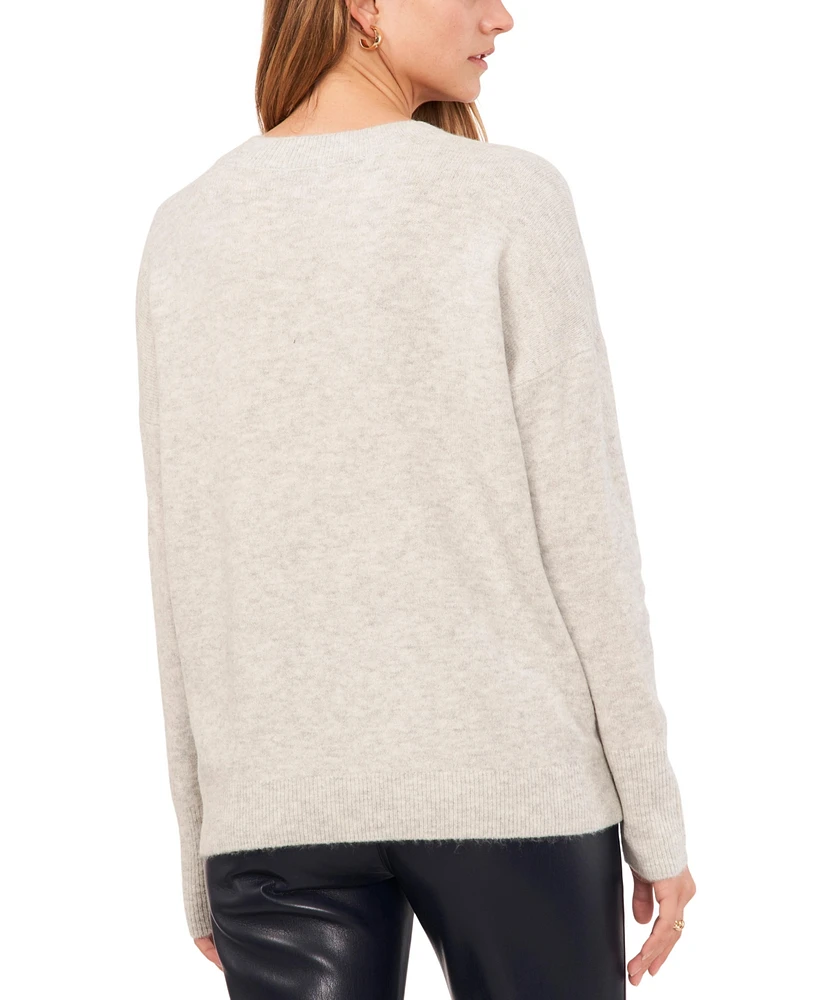 Vince Camuto Women's Crewneck Sequin Stripe Long Sleeve Sweater
