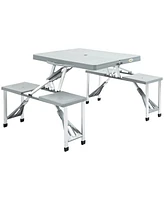 Folding Picnic Table and Chairs with Umbrella, Gray