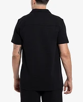 Spring + Mercer Men's Camp Collar Short Sleeve Textured Button-Up Shirt