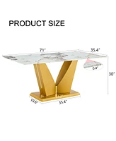 Streamdale Furniture Modern Rectangular Dining Table with Marble-Like Top and Gold Legs