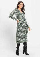 Olsen Women's Faux Wrap A-Line Retro Print Dress