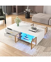 White Coffee Table with Storage, Gold Legs, Led Lighting (47.2")