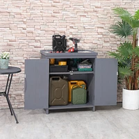 Streamdale Furniture Outdoor Storage Cabinet with Galvanized Top and Shelves