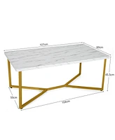Sugift White Faux Marble Coffee Table with Gold Finished Metal Frame