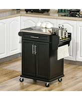 Rolling Kitchen Island Cart with Stainless Steel Countertop and Storage